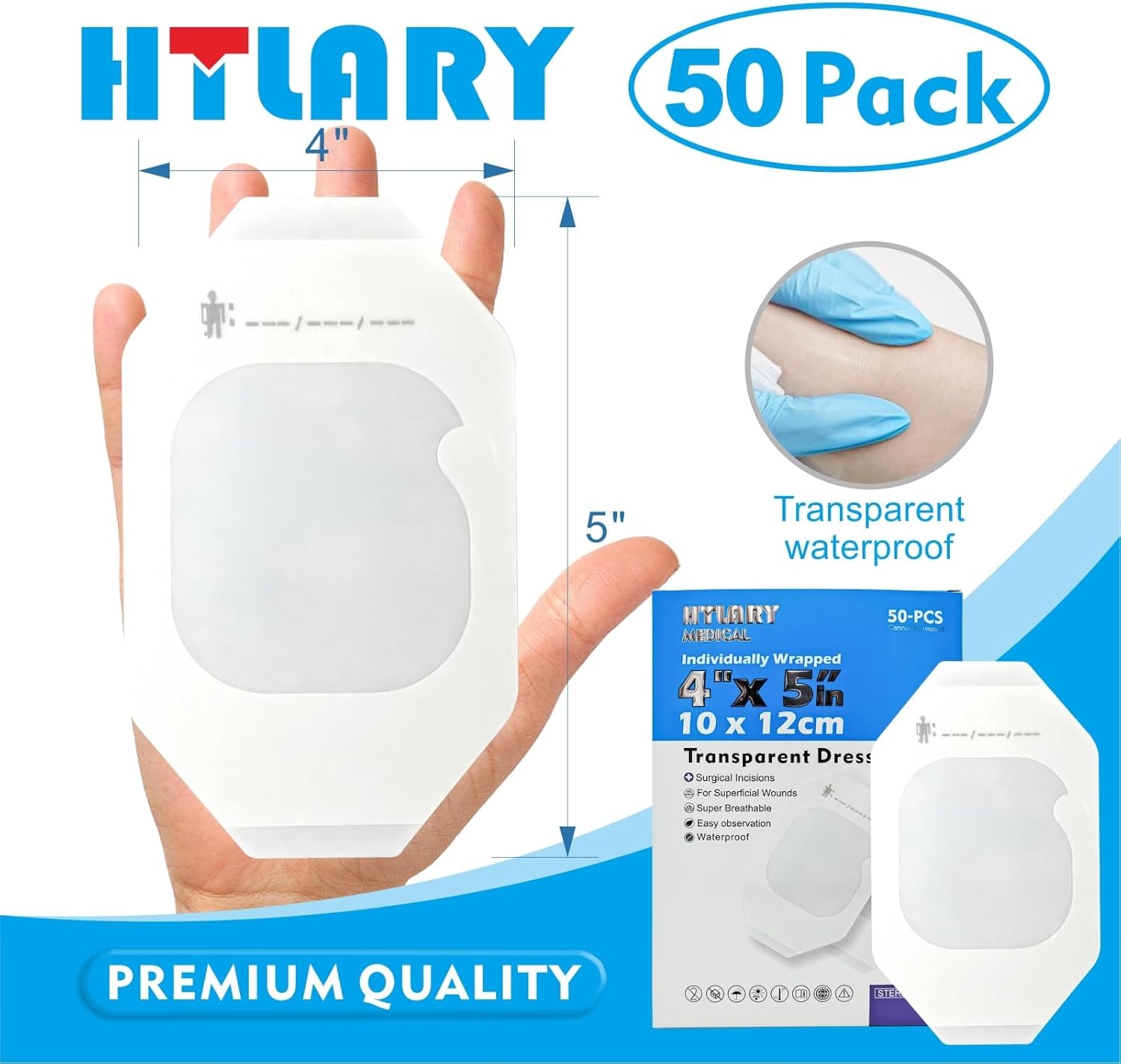 Transparent Film Dressing 4'' x 5'', 50 Packs Waterproof Wound Bandage Adhesive Patches, Wound Cover Patches for Post Surgical Shower, IV Shield, Tattoo Aftercare Bandage - Image 2