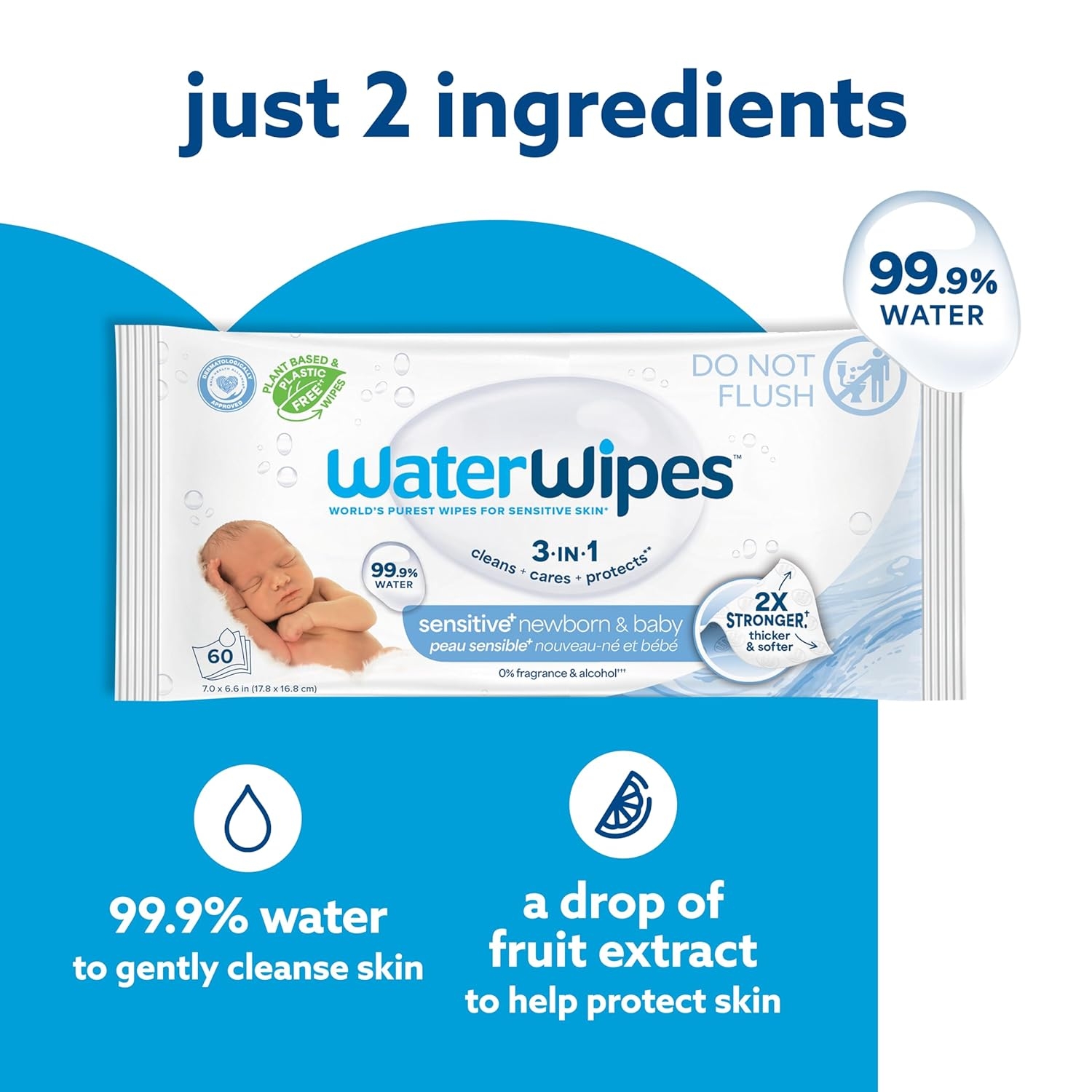 WaterWipes Sensitive+ Newborn & Baby Wipes, 3-In-1 Cleans, Cares, Protects, 99.9% Water, Unscented & Hypoallergenic, 720 Count (12 Packs) - Image 4