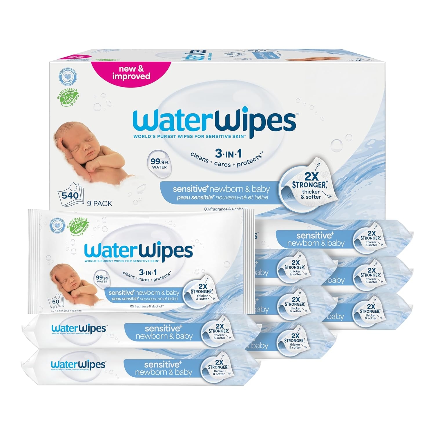 WaterWipes Sensitive+ Newborn & Baby Wipes, 3-In-1 Cleans, Cares, Protects, 99.9% Water, Unscented & Hypoallergenic, 720 Count (12 Packs) - Image 11