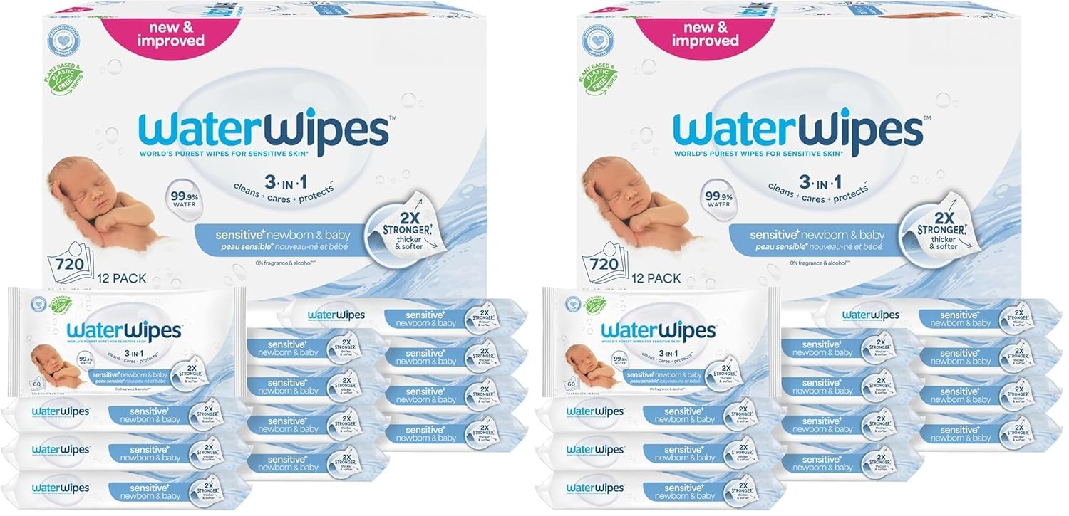 WaterWipes Sensitive+ Newborn & Baby Wipes, 3-In-1 Cleans, Cares, Protects, 99.9% Water, Unscented & Hypoallergenic, 720 Count (12 Packs) - Image 12