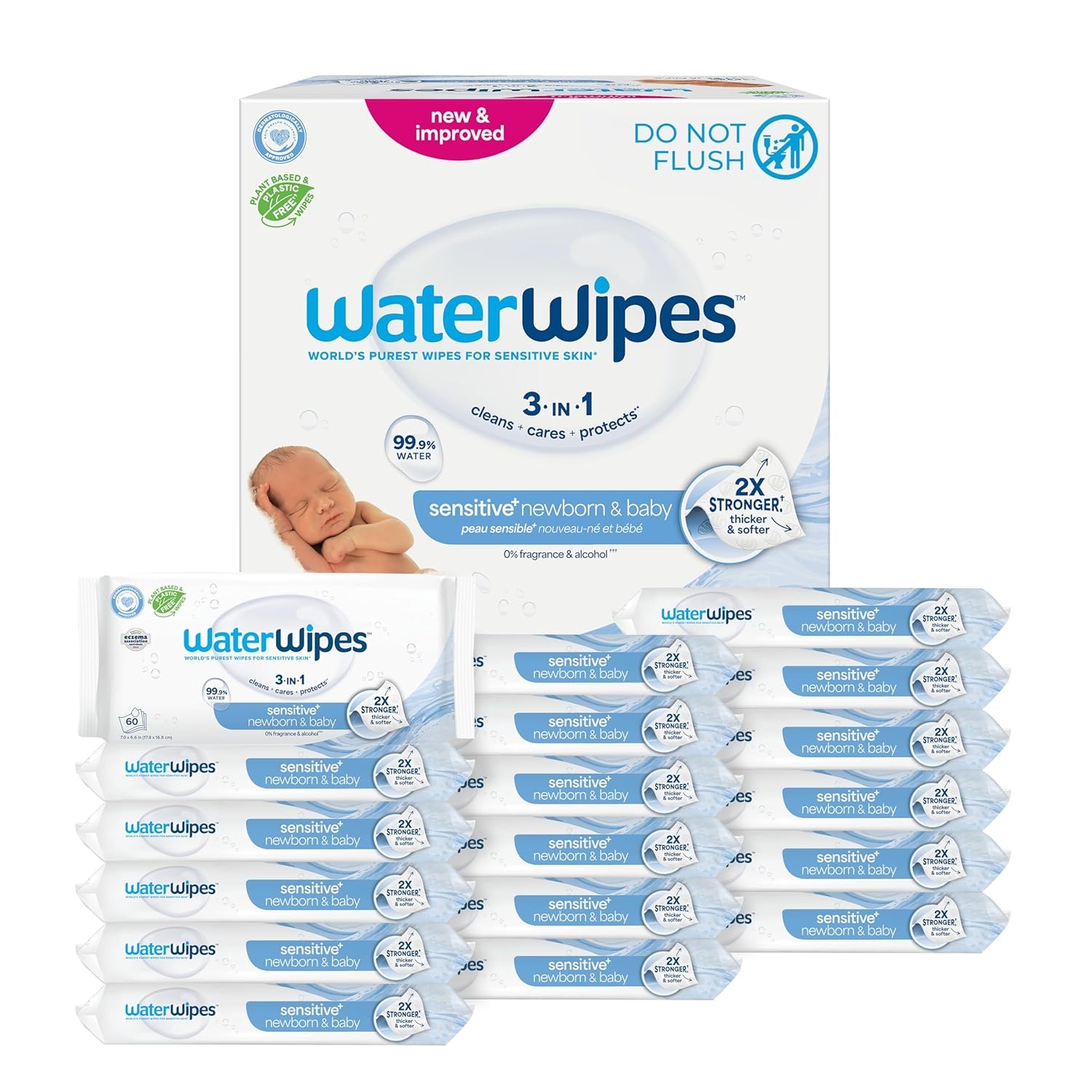 WaterWipes Sensitive+ Newborn & Baby Wipes, 3-In-1 Cleans, Cares, Protects, 99.9% Water, Unscented & Hypoallergenic, 720 Count (12 Packs) - Image 17