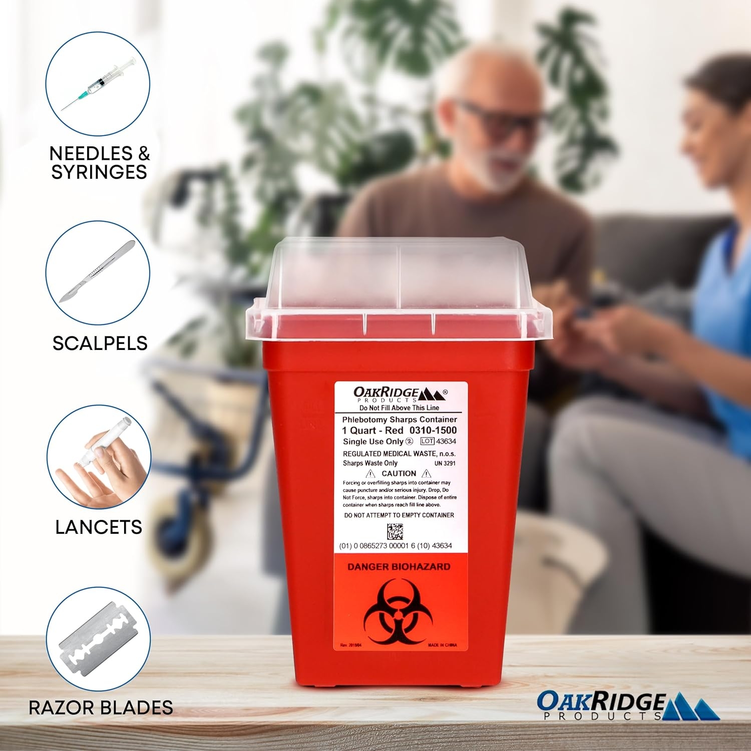 Oakridge Products Sharps Container for Home Use and Professional 1 Quart (3-Pack), Biohazard Needle and Syringe Disposal, Small Portable Container for Travel, CDC Certified - Image 7