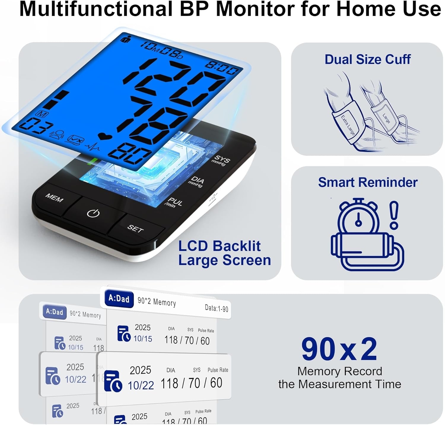 Automatic Upper Arm Blood Pressure Monitor for Home Use with 9-17in & 13-21in L/XL/Extra Large Cuff, Accurate Measurement Guidance, Portable Fit Big Arms BP Machine - Image 3