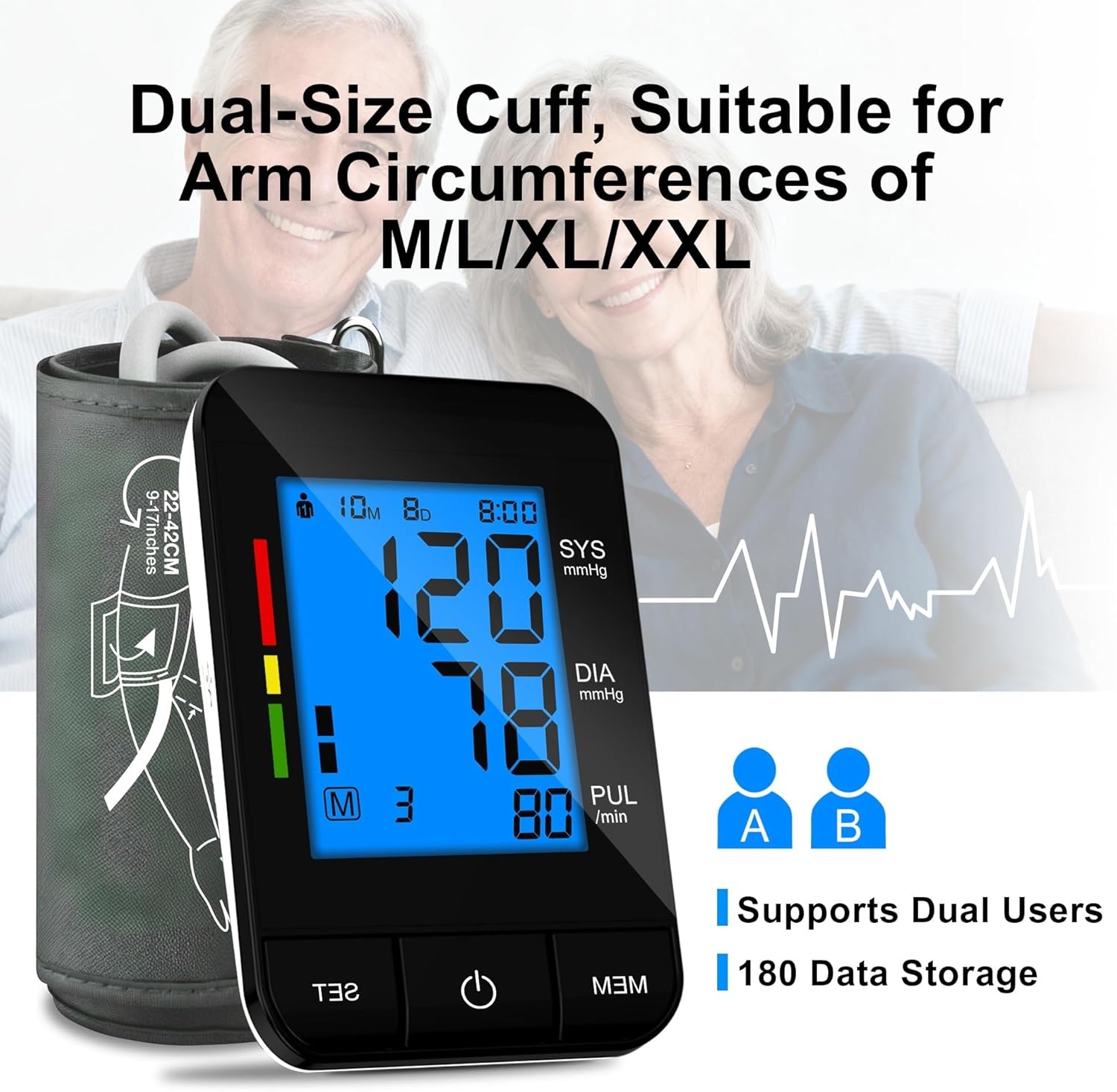 Automatic Upper Arm Blood Pressure Monitor for Home Use with 9-17in & 13-21in L/XL/Extra Large Cuff, Accurate Measurement Guidance, Portable Fit Big Arms BP Machine - Image 6