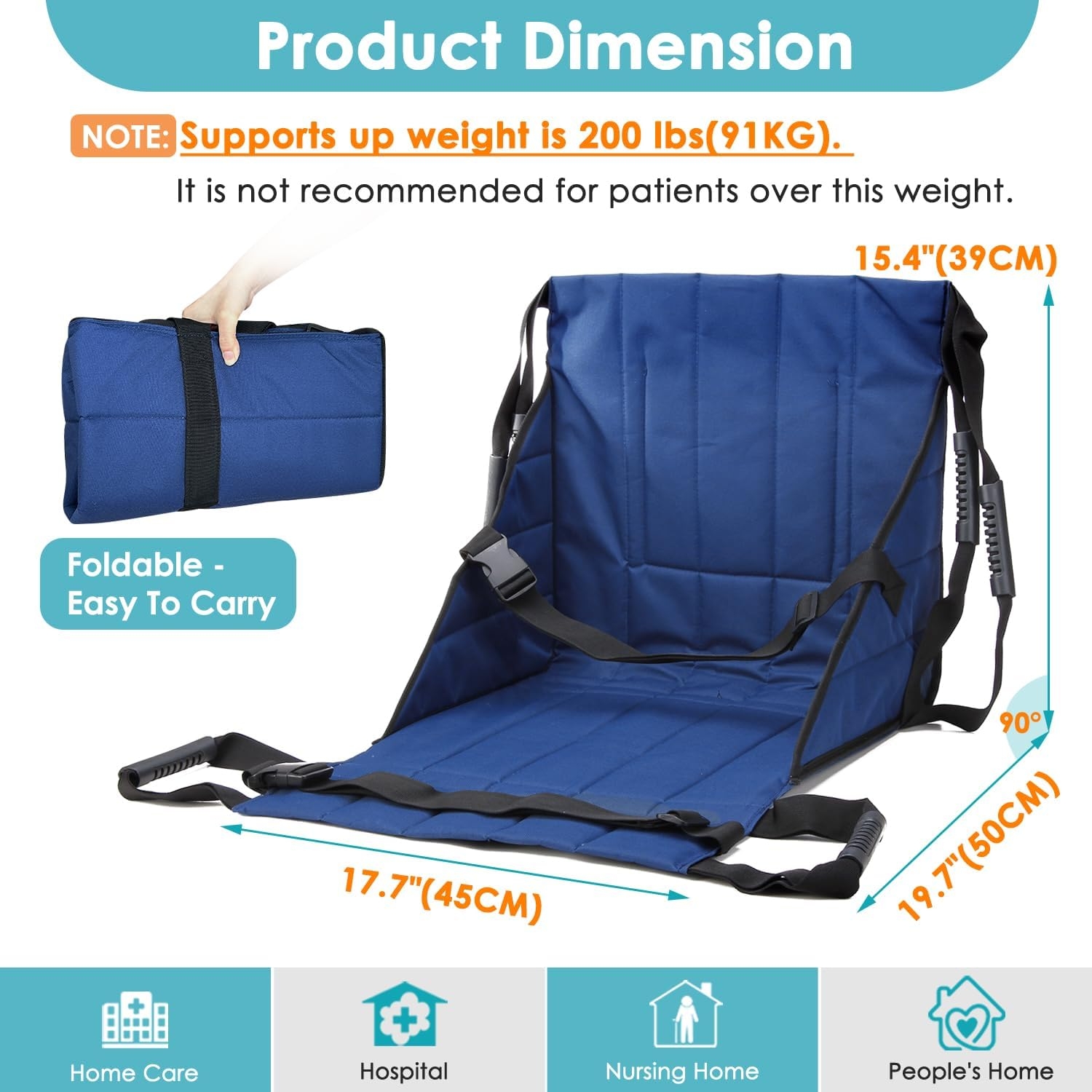 Patient Lift Transfer Belt from Bed to Wheelchair Stair Transfer Emergency Evacuation Chair Pad Safety Medical Lifting Sling Slide Board Transferring for Elderly, Disabled, Adults (Blue - 4 Handles) - Image 3