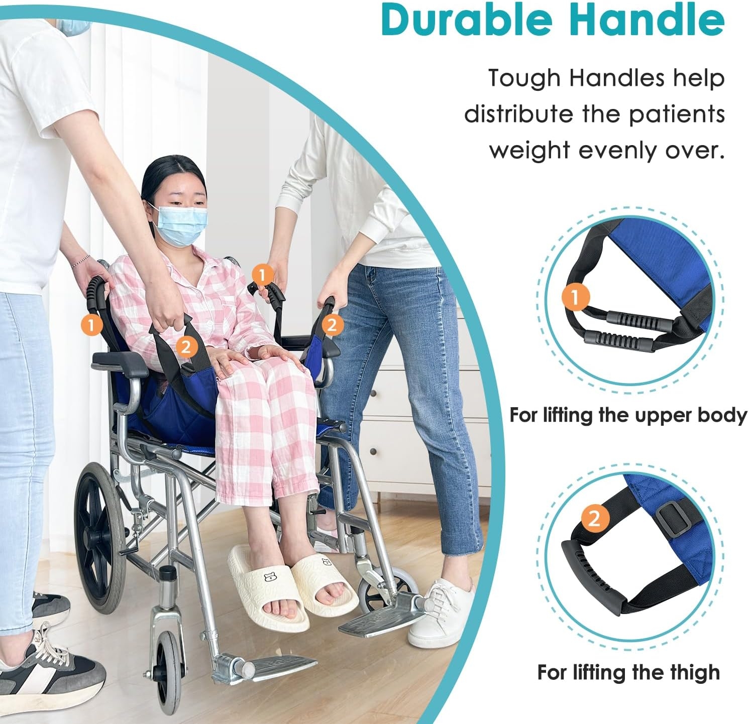 Patient Lift Transfer Belt from Bed to Wheelchair Stair Transfer Emergency Evacuation Chair Pad Safety Medical Lifting Sling Slide Board Transferring for Elderly, Disabled, Adults (Blue - 4 Handles) - Image 5