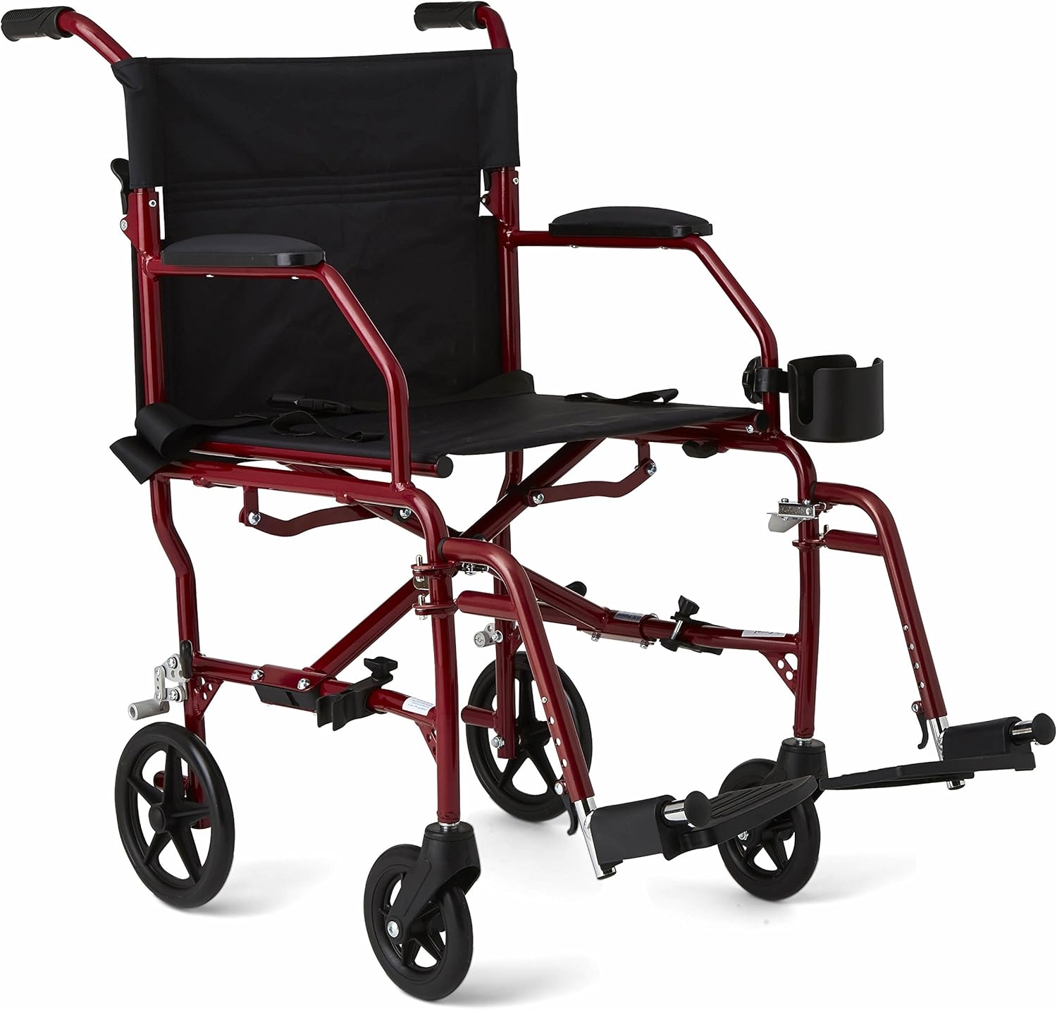 Medline Ultra Lightweight Transport Wheelchair for Adults, Foldable, 19-Inch Seat Width, Blue Frame, Black Upholstery - Image 7