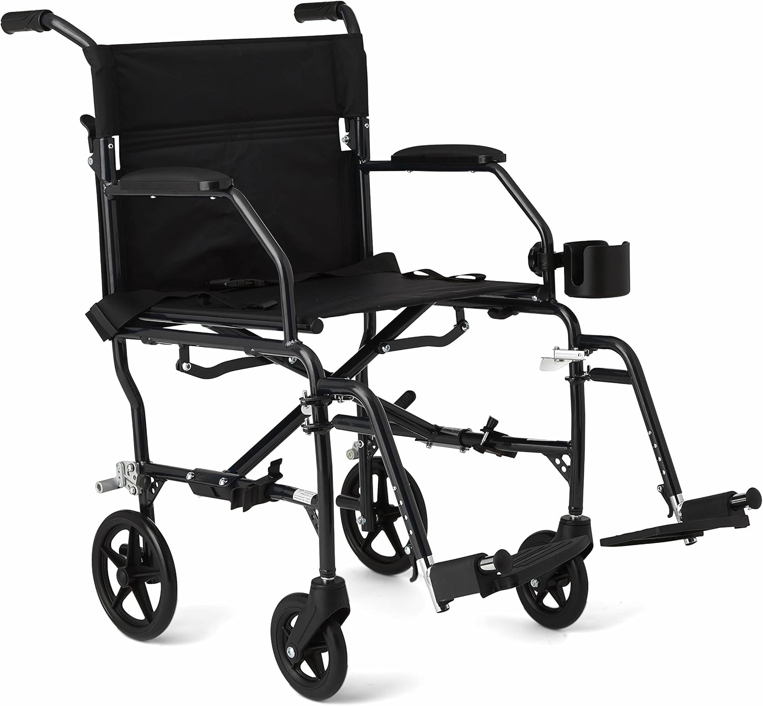 Medline Ultra Lightweight Transport Wheelchair for Adults, Foldable, 19-Inch Seat Width, Blue Frame, Black Upholstery - Image 8