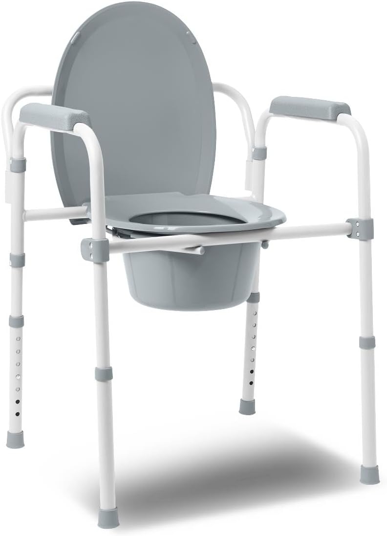 Dr. Dunley 3-in-1 Bedside Commode Chair with Elongated Seat – Steel Folding Frame, 7.5 QT Bucket, 350 lb Weight Capacity, Clip-On Toilet Seat, Bathroom Safety Aid for Seniors, Tool-Free Assembly - Image 3