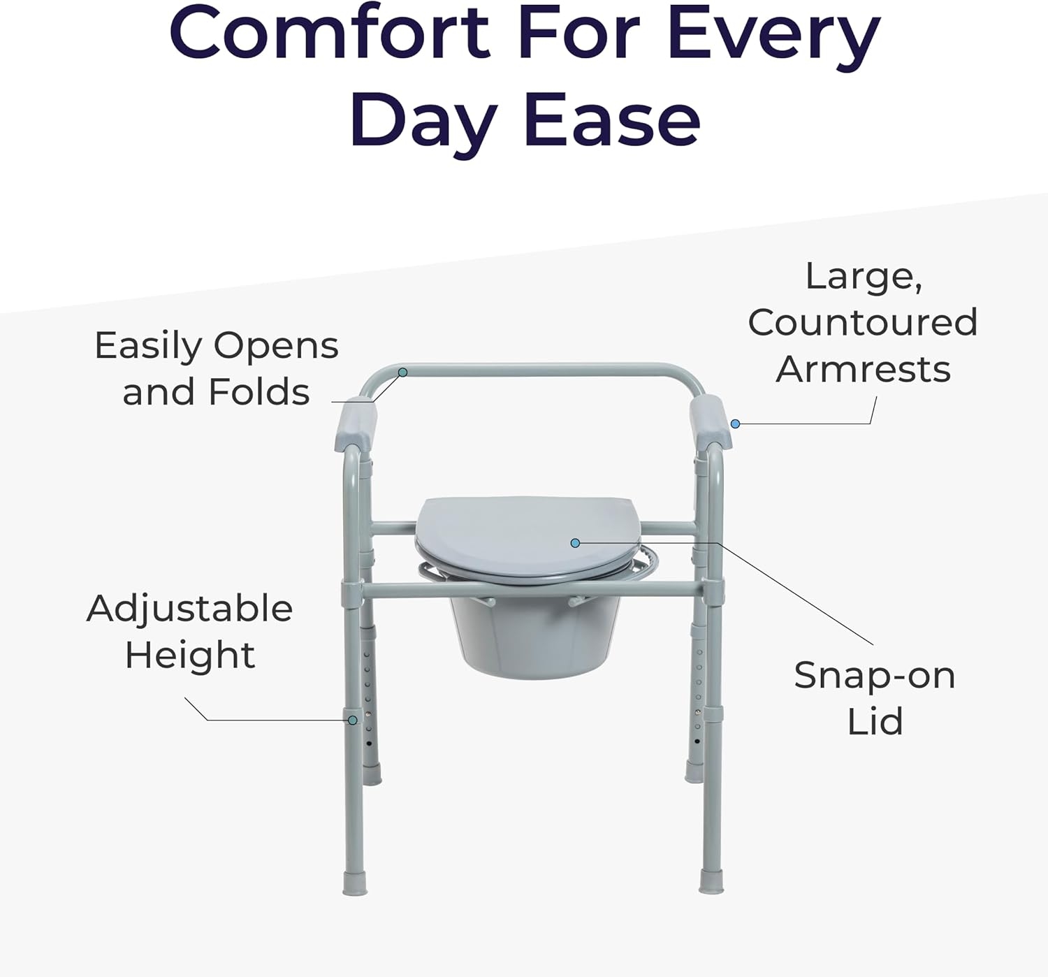 Drive Medical Folding Steel Bedside Commode Chair - Portable 3-in-1 Toilet Solution - Adjustable Height - 7.5 Qt Bucket Included - Durable Powder-Coated Steel Frame - Supports up to 350 Lb - Image 4