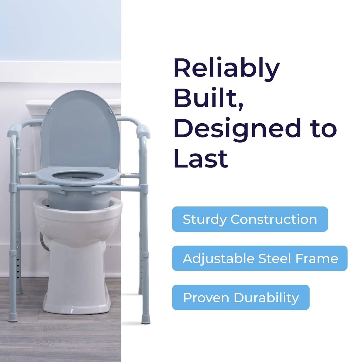 Drive Medical Folding Steel Bedside Commode Chair - Portable 3-in-1 Toilet Solution - Adjustable Height - 7.5 Qt Bucket Included - Durable Powder-Coated Steel Frame - Supports up to 350 Lb - Image 5