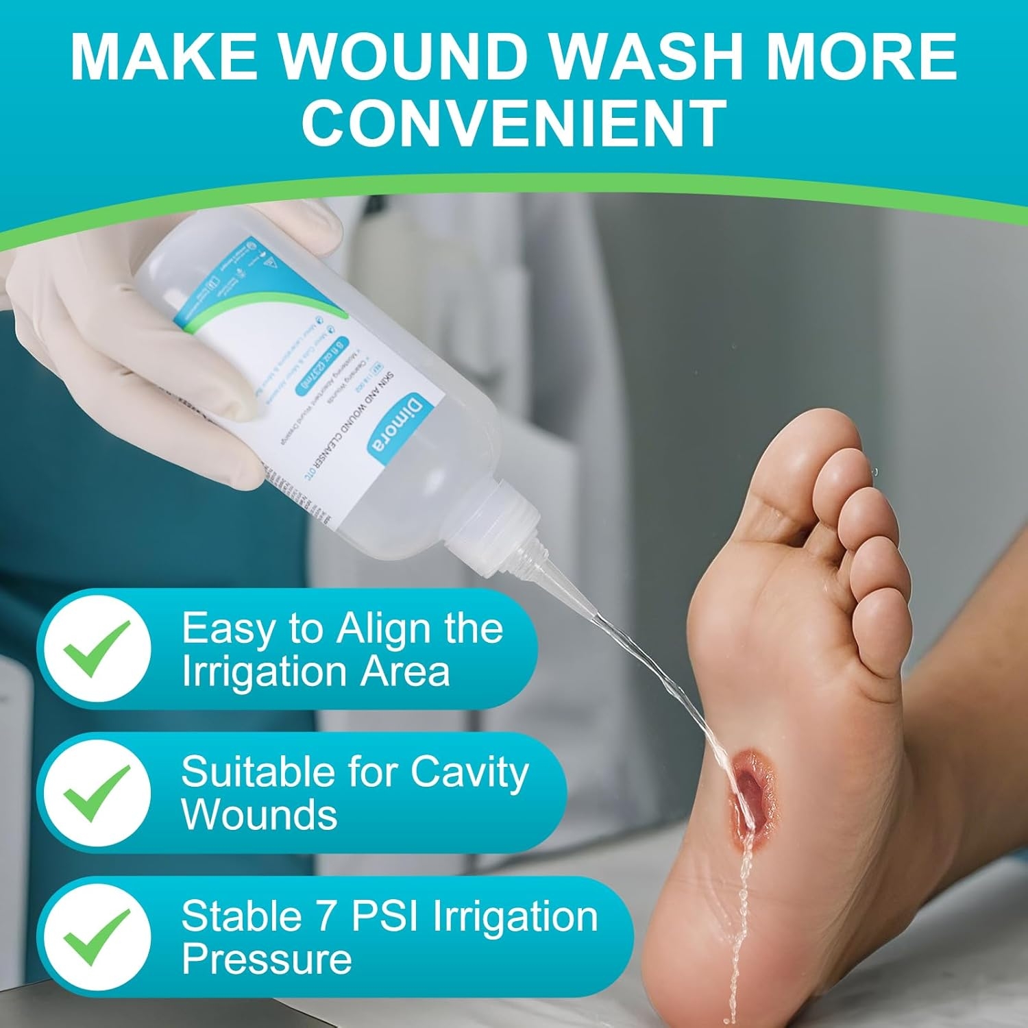 Dimora Skin and Wound Cleanser, OTC First Aid Antiseptic Cleanser,Moistening Absorbent Antibacterial Wound Dressings for Cuts, Abrasions, Lacerations, Burns, Skin Cleansing and Rinsing -8oz / 237mL - Image 5