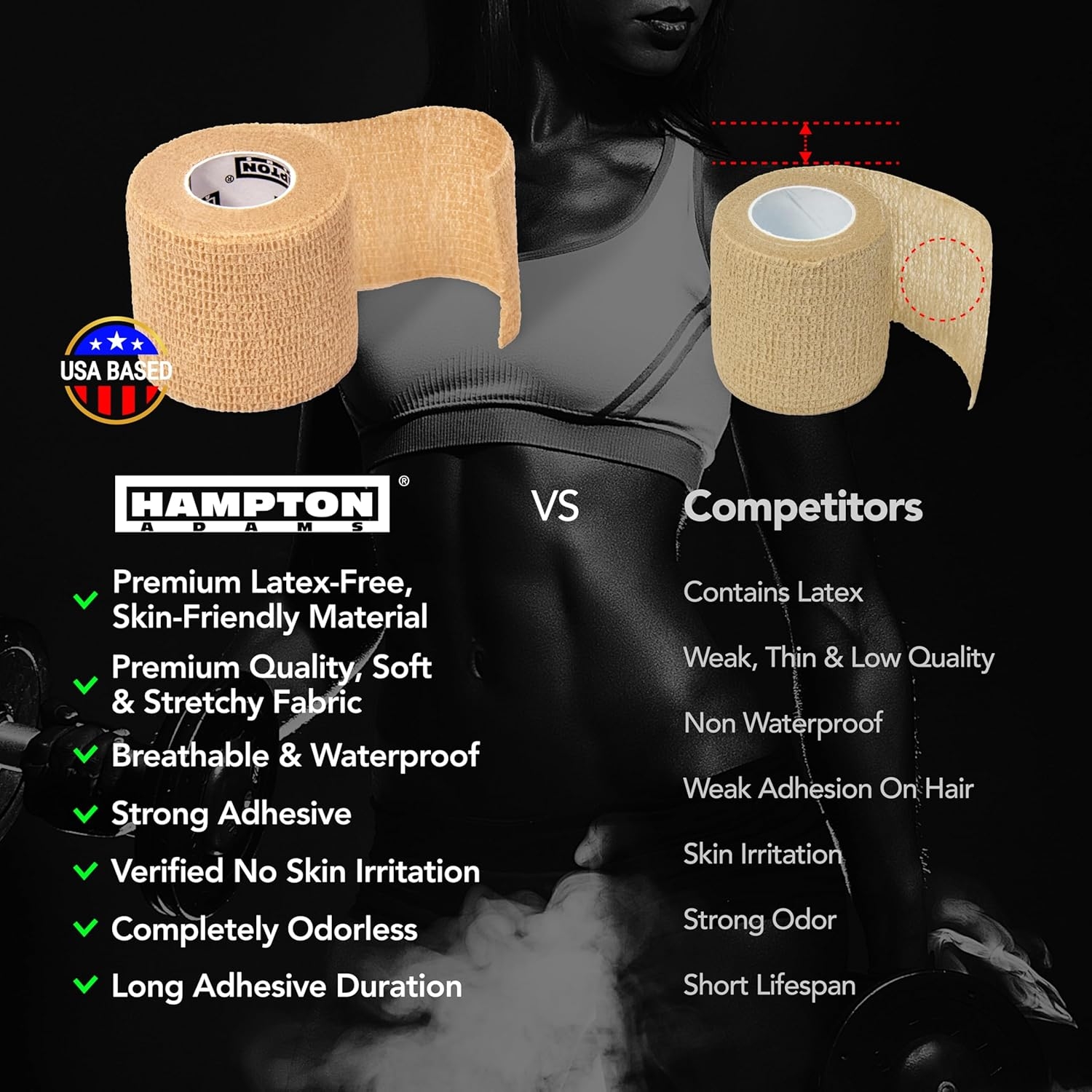 Hampton Adams | As Seen on Shark Tank | Self Adhesive Bandage Wrap (14-Pack) | 15ft | Pet Safe | Breathable Athletic Elastic Cohesive Bandage for Sports Injury Ankle Knee Wrist sprains (Beige) - Image 6