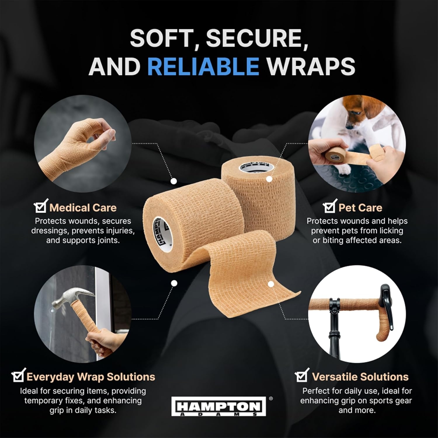 Hampton Adams | As Seen on Shark Tank | Self Adhesive Bandage Wrap (14-Pack) | 15ft | Pet Safe | Breathable Athletic Elastic Cohesive Bandage for Sports Injury Ankle Knee Wrist sprains (Beige) - Image 7
