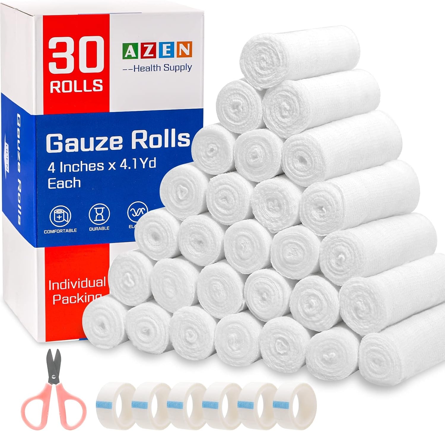 AZEN 100 Pack Gauze Rolls Bandages, 3 in x 4.1 Yards, First Aid Supplies & Premium Medical Supplies, Bandage Wrap Vet Wrap - Image 11