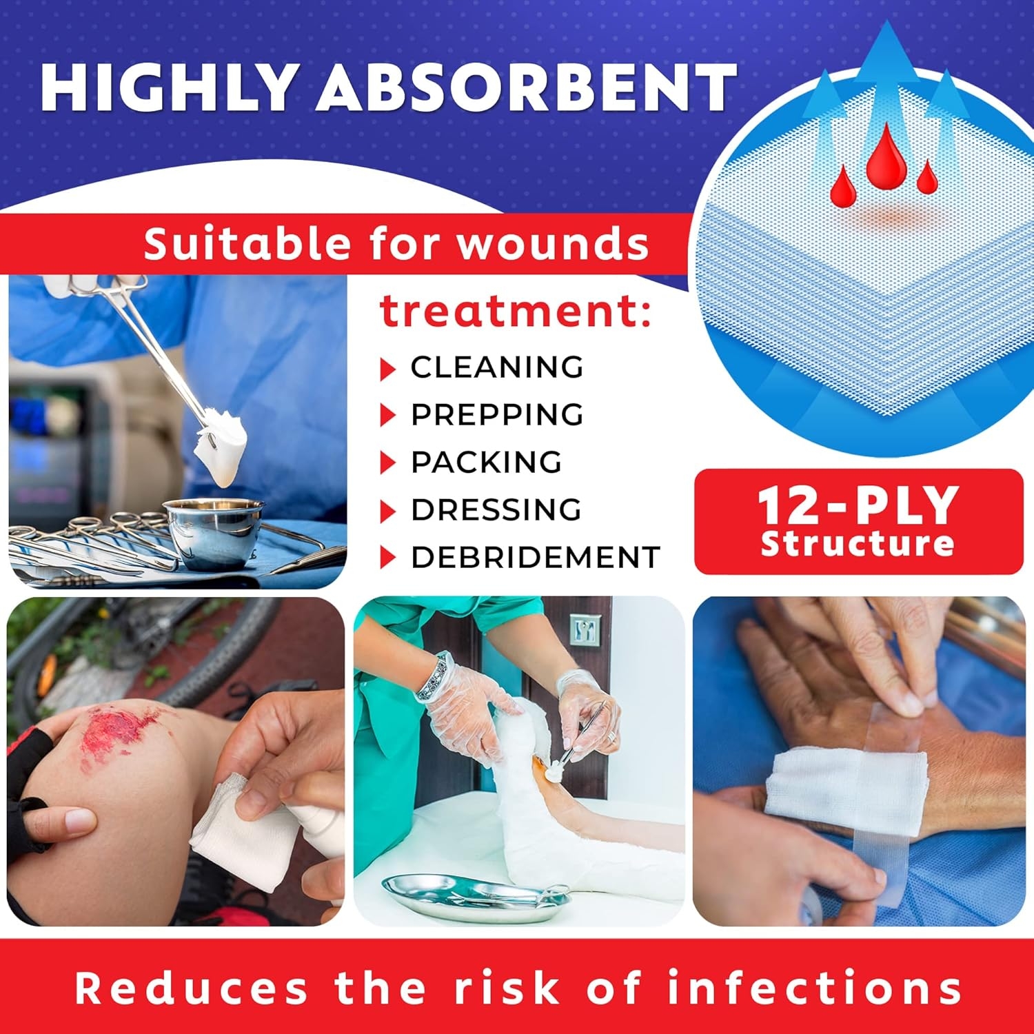 100pc Large Sterile Gauze Pads 4x4 Sterile for Wounds Bulk - 12ply Woven Gauze Sponges 4x4 Sterile - USP IV Breathable Mesh 4x4 Gauze Pads Sterile for Enhanced Absorption - First Aid Medical - Image 3