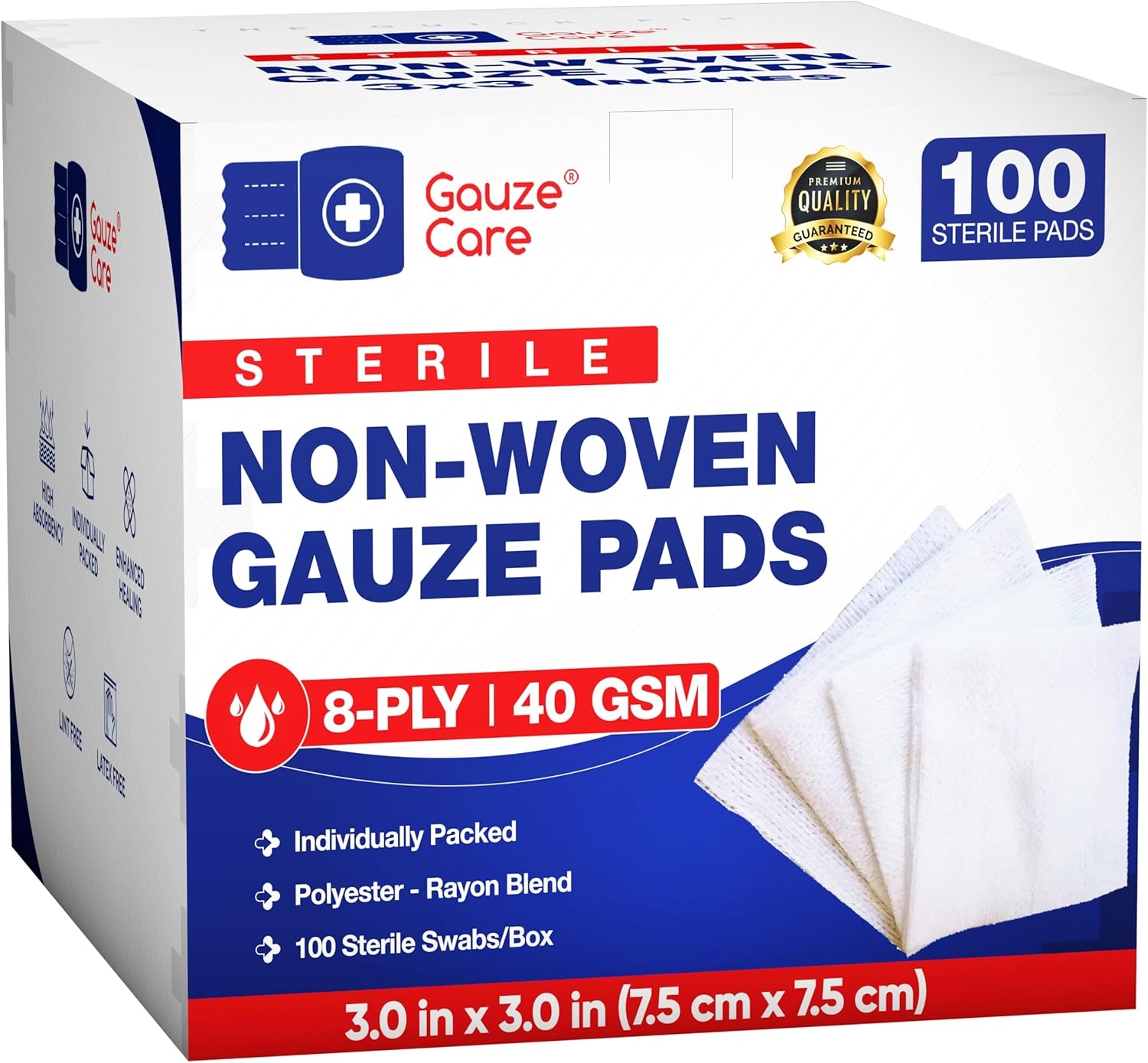 100pc Large Sterile Gauze Pads 4x4 Sterile for Wounds Bulk - 12ply Woven Gauze Sponges 4x4 Sterile - USP IV Breathable Mesh 4x4 Gauze Pads Sterile for Enhanced Absorption - First Aid Medical - Image 7