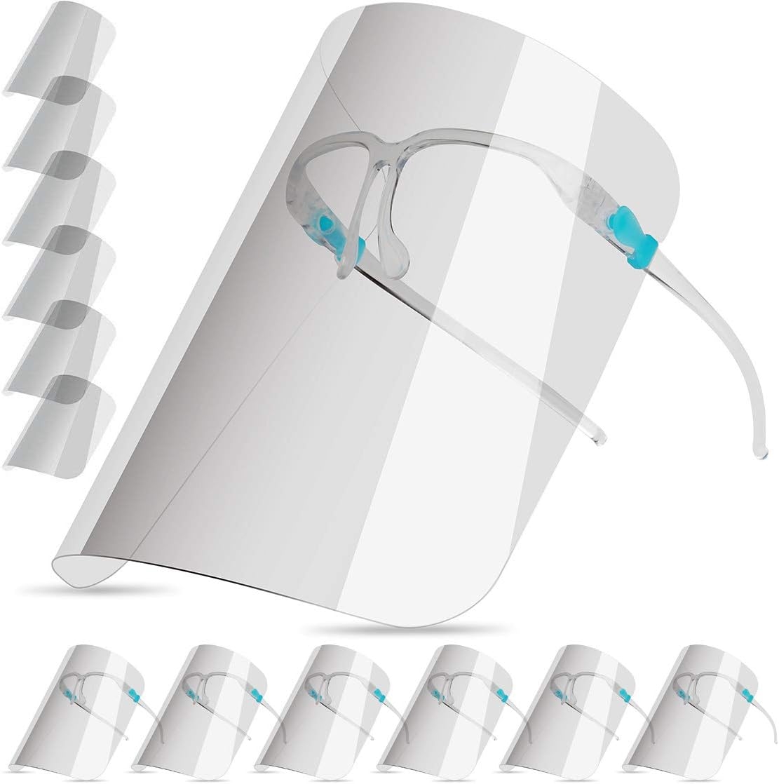 salipt Anti-fog Reusable Face Shields with Glasses Frame Set for Men and Women,6 Glasses and 12 Shields