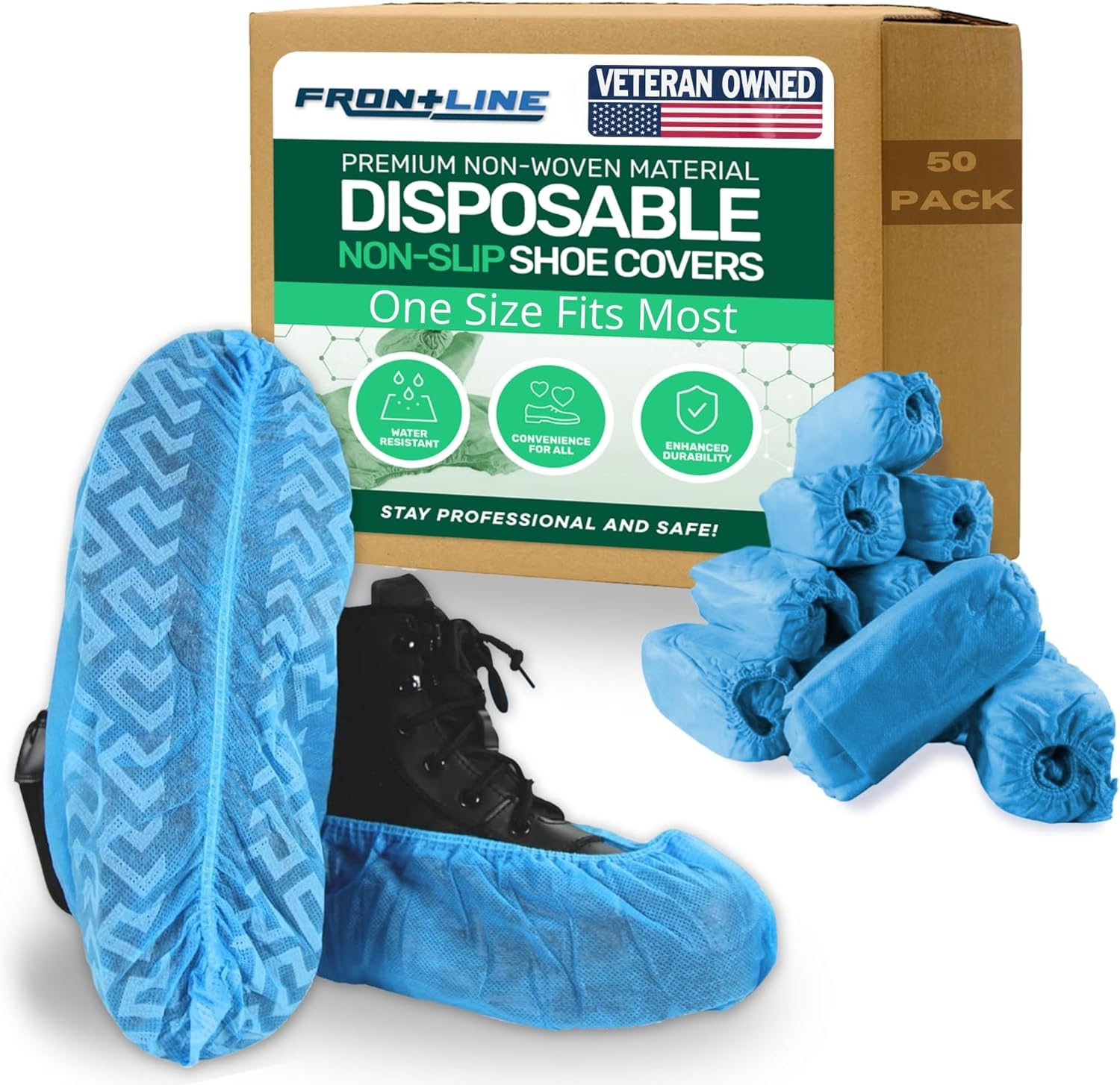 Frontline Disposable Shoe Covers Non-Slip – Premium Non-Woven, Durable, Booties Shoe Protectors – Water Resistant Thick Anti-Slip - One Size Fits Most, Indoor Use (100 Pack) - Image 10